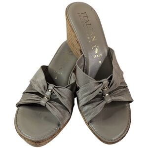 Italian Shoemakers Shoes Women's Size 9 Panache Beige Sandal Cork Wedge 3" Heel